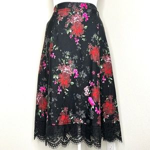 Torrid Black and Red Embellished A-Line Midi Skirt